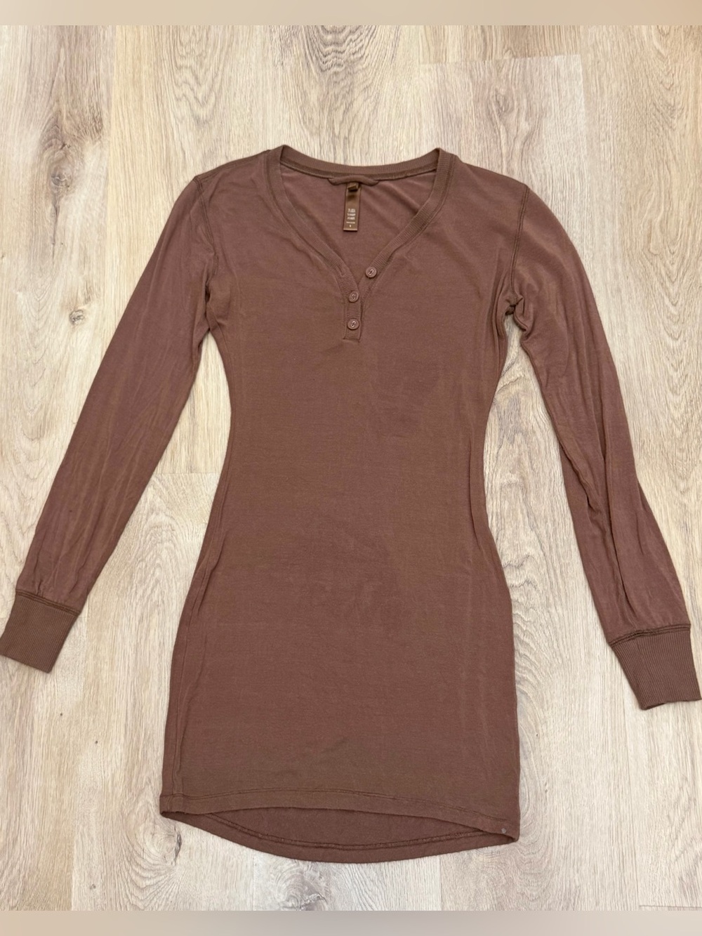 SKIMS Brown Long Sleeve Henley Sleep Dress